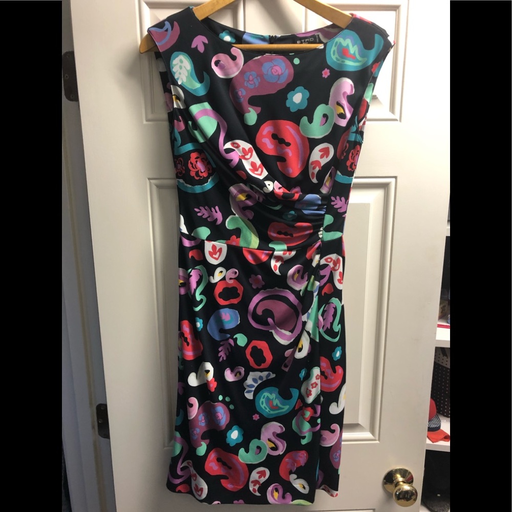 Etro mid-length tank dress, black/multicolor print